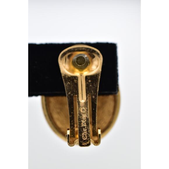 Christian Dior Vintage Clip On Earrings Rhinestone Crystal Pearl Gold Signed 9I - Picture 9 of 12